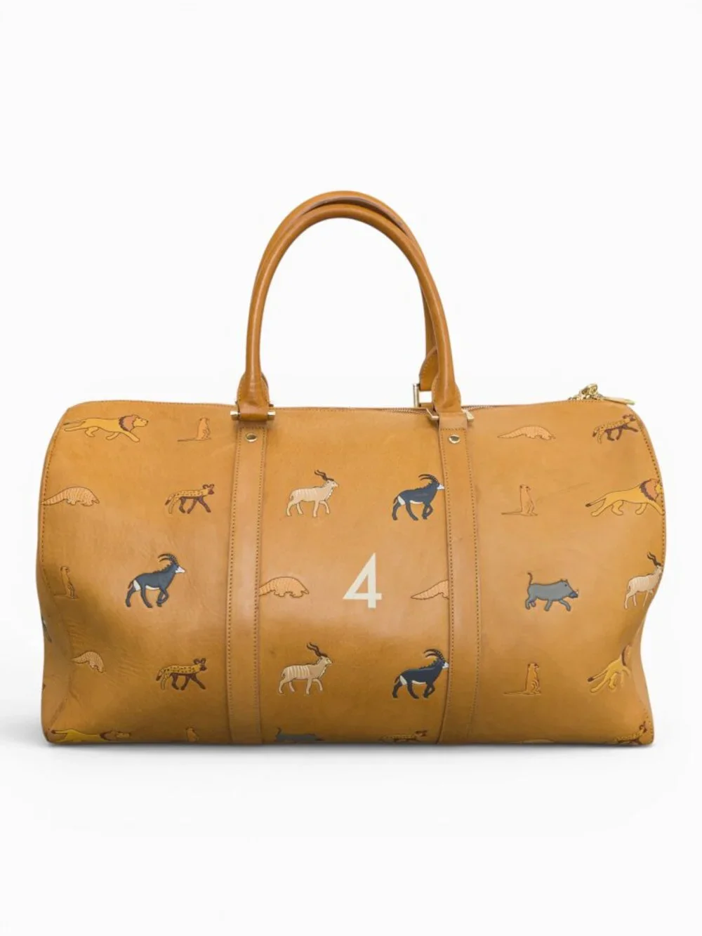 SOLD - Very Troubled Child Savanna Leather Duffle, Hand-Painted Animal Motif